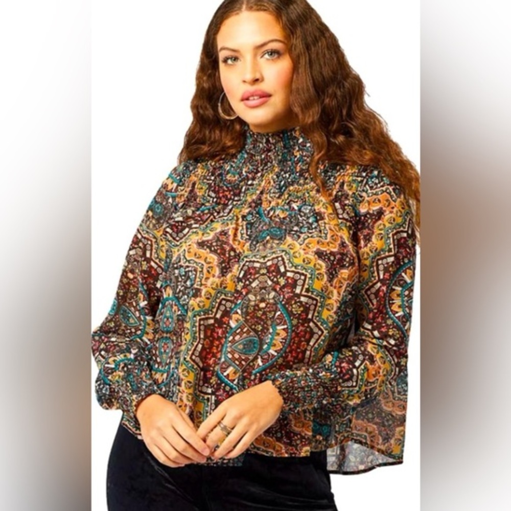 WRANGLER RETRO WOMEN'S CRINKLE NWT
SMOCKED BLOUSE IN DUNE Size Small